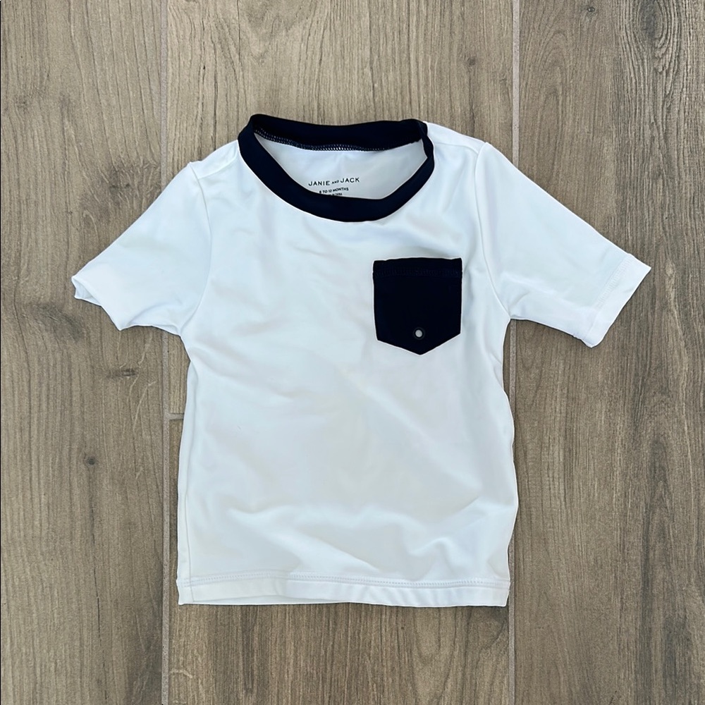 Janie and Jack White and Navy Rashguard